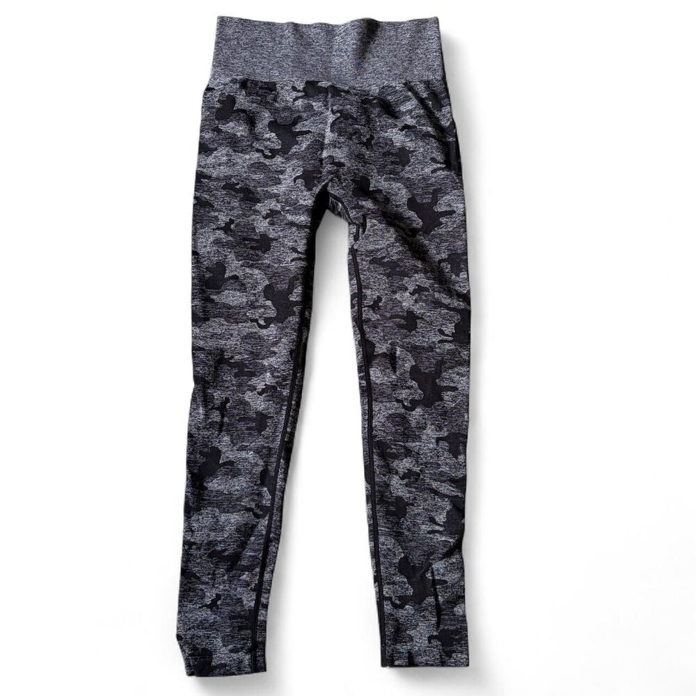 Seamless High Waisted Camo Leggings Grey Camouflage Scrunch Butt Activewear M